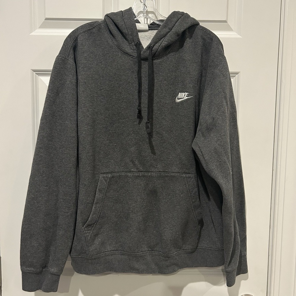 Nike Club Fleece Pullover Hoodie Men's Large Dark Gray Hooded Sweatshirt